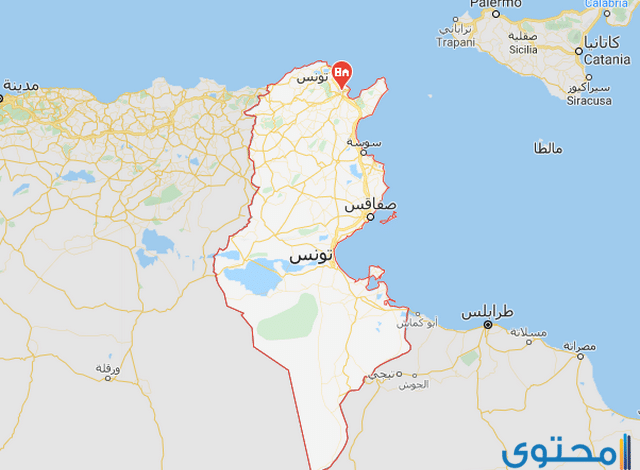 خريطة تونس بالمدن كاملة صماء